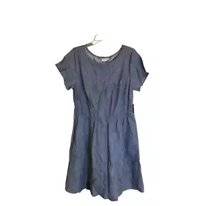 Abito camicetta Chambray eShakti vita elastica 1X nuovo senza etichette Preppy classico - Foto 1 di 4