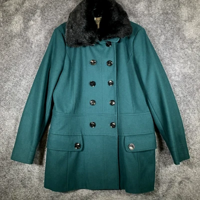 Chaqueta E Spirit Mujer XL Parka Abrigo Verde Doble Botón Mezcla Lana Foto 1 de 4