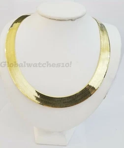 22" 15mm 10k Yellow Gold Herring Bone Chain Necklace Lobster lock Men Women REAL - Picture 1 of 7