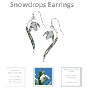 Snowdrop Flower Earrings Mother of Pearl Jewellery Women Birthday Gift For Her - Picture 1 of 6