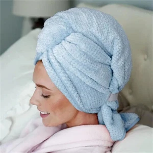 Large Microfiber Hair Towel with Elastic Strap Wrap Absorbent Hair Drying Towel - Picture 1 of 19