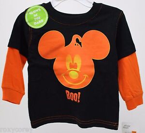 Halloween Disney Mickey Mouse Boo Long Sleeve Glow in the Dark Shirt Size 12 mos