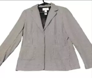 Liz Claiborne Blazer Damen Größe 12 Schwarz Weiß Gingham Druckknopfverschluss Taschen - Bild 1 von 12