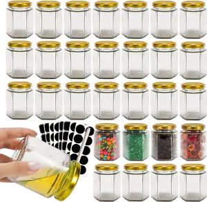 30 Pack 6 Oz Hexagon Glass Jars Gold Lids Glass Canning Jars with Labels,Perfect - Picture 1 of 7