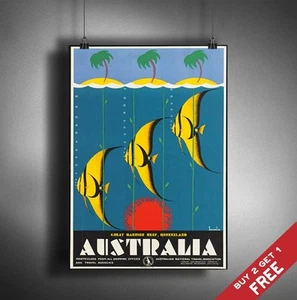 A3 Large AUSTRALIA POSTER Vintage Retro Travel Wall Art Home Decor FISH Picture - Imagen 1 de 3