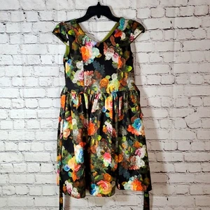 Bonnie Jean Juniors Size 14 Floral Print Dress Tie Back Waist V-Neck - Picture 1 of 13