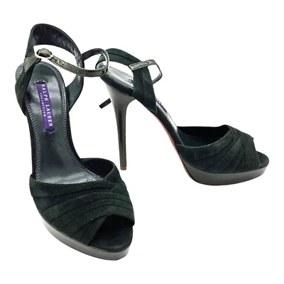 RALPH LAUREN PURPLE LABEL - Green Gable KidSuede/Patent Leather Pumps - Size 7 - Image 1 of 4