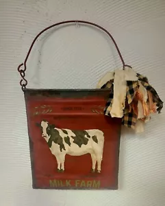 Metall Primitive Wandbehang Tasche Kuhmilch Bauernhof Landhaus Kern - Bild 1 von 12