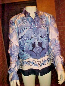 VINTAGE MENS ROBERTO CAVALLI BEAUTIFUL SILK SHIRT MULTICOLOR BLUE XLARGE SLIM LG - Picture 1 of 11