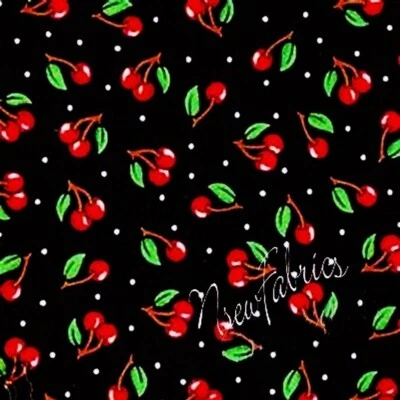 Mary Engelbreit Fabric Cotton Quilting Classic Red Cherry on Black Sewing BTHY - Image 1 of 4