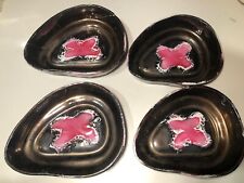Rare 4 Bowls 1950-60 French Vallauris Glazed Ceramic Black Pink Lava Biomorphic