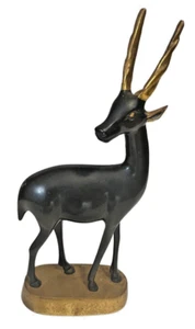 Vintage MCM Black Lacquered Brass Standing Antelope Gazelle Sculpture Figurine - Picture 1 of 19