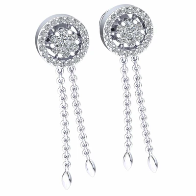 0.25ct Round Not Enhanced Diamond Ladies Cluster Halo Dangle Earrings 14K Gold Foto 1 de 4