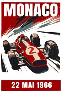 1966 Grand Prix of Monaco Won By Jackie Stewart Poster Giclée New UV Print Rare - Picture 1 of 3