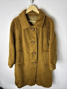 Vintage 1960s Mayfair Garment Montreal Bouclé Wool Coat Brown XL Mid Century - Picture 1 of 10