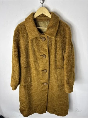 Vintage 1960s Mayfair Garment Montreal Bouclé Wool Coat Brown XL Mid Century - Image 1 of 4