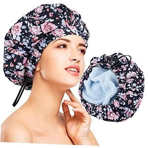 Luxury Shower Cap for Women, Waterproof Reusable Shower Large (Pack of 1) Pink - Picture 1 of 7