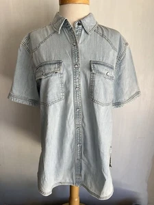 Top de mezclilla WE THE FREE PEOPLE oficial de gran tamaño para mujer talla pequeña - Imagen 1 de 6