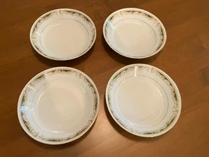 4 Signature Queen Anne Coupe Soup Bowls 7 1/2" Gold Trim Tan Scrolls (EBH-668C) - Picture 1 of 4