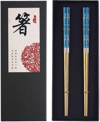 Metal Chopsticks Titanium Plated Stainless Steel Chopsticks Reusable Dishwash... - Image 1 of 4