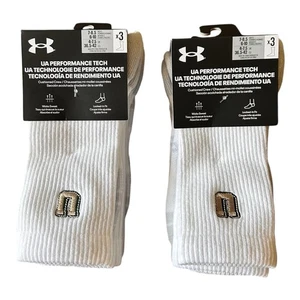 Under Armour UA Performance Tech Crew Socks 6 Pairs White 2 Pack Mens Size 7-8.5 - Picture 1 of 2