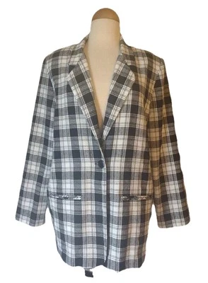 Apparenza Vintage 80's Party Retro Boyfriend Blazer Black, White Plaid , SZ L - Image 1 of 4