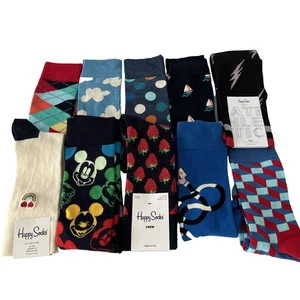 Happy Socks 10 Pair Mixed Lot Multi-Color Men Sock Sz 8-12 & Men Sock Sz 10-13 - Picture 1 of 3