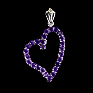 925 Sterling Silver Pendant Round Amethyst Sapphire Natural Gemstone Jewelry - Picture 1 of 14