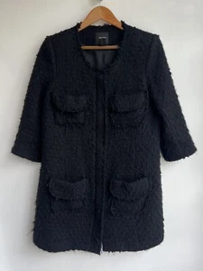 SMYTHE Black Distressed Tweed Knit Boucle Collarless Pocket Blazer Jacket Coat 6 - Picture 1 of 4