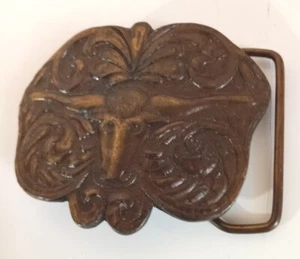 Vintage Belt Buckle Longhorn 3" Western Cowboy Rodeo Brass - Picture 1 of 6