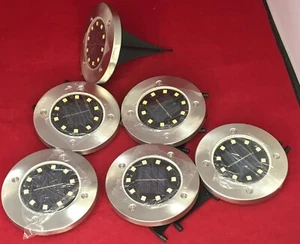 6 Bell + Howell Solar Disk Lights Powered LED Brushed Stainless Steel Walk Way - Picture 1 of 3