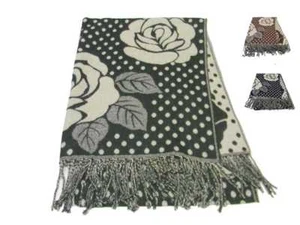 Sciarpa donna pashmina disegni di rose pois fiori beige nero blu beige grigio - Imagen 1 de 11