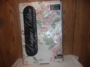 VINTAGE PINK FLOWERED VINYL TABLECLOTH 52 X 70 - Picture 1 of 1
