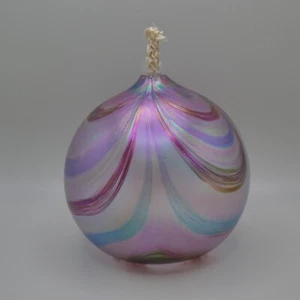 Metallic Purple Iridescent Oil Lamp Blown Glass Pulled Feather Oil Slick 3.75" - Picture 1 of 20