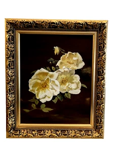 Still Life framed oil painting of yellow roses on board - Picture 1 of 3