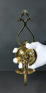 Baldwin Solid Brass Wall Sconce Single Candle Holder Gold Tone Animal Heads - Picture 1 of 12