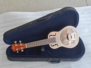 F Holes Red Rust Matt Finish Chrome-Plated Brass Body Resonator Ukulele - Picture 1 of 7