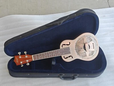 F Holes Red Rust Matt Finish Chrome-Plated Brass Body Resonator Ukulele - Image 1 of 4