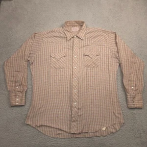 Vintage H Bar C Ranchwear Herren Western Hemd beige kariert Perlen Druckknopf Long Tail USA L - Bild 1 von 12