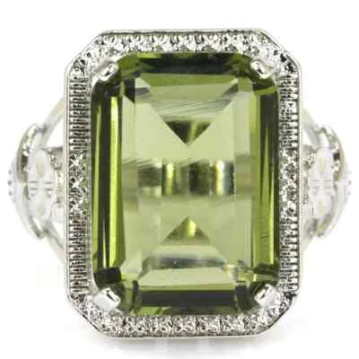 7 TCW Light Green Peridot & Simulated Sapphire Halo Style Wedding Ring For Women - Image 1 of 4