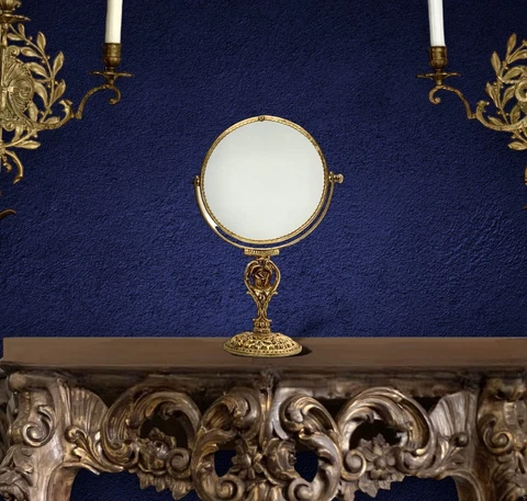 Vanity Mirror Brass Cherub Design  Victorian Style Antique Decor Cover