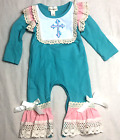Baby Romper 6-12 Months Turquoise Pink With Cross One Piece With Lace Ruffles