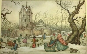 Anton Pieck "Sleighride" Lithograph Decoupage Vintage - Picture 1 of 7