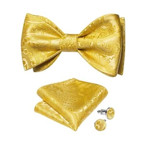 Silk Bow Ties for Men Striped Solid Paisley Self Bowtie and Pocket Square Cuf... - Picture 1 of 6