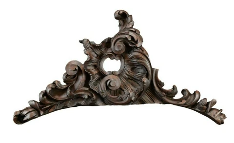 Antique French Hand Carved Wood Shell Rococo Ornate Pediment Crest Cornice Cover