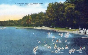 Niles Michigan Baron Lake Swimmers Swimming Postcard - Picture 1 of 2