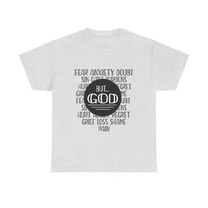 God Conquers All Fear Doubt Loss Christian Unisex Heavy Cotton Tee - Picture 1 of 29