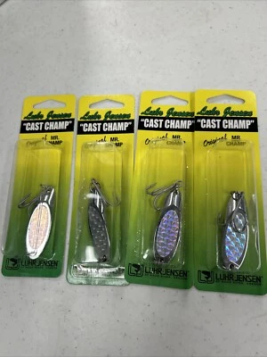 (4pc)LUHR-JENSEN Cast Champ Original Mr. Champ 3/4oz CHROME/SILVER PRISM SPOONS - Image 1 of 4