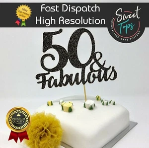 50 E FAVOLOSO CAKE TOPPER STAND-UP GLITTER NERO - Foto 1 di 2