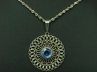 835 Argento Collana Pendente Con Pietra di Vetro Ricoperto / Vero Argento/57 - Immagine 1 di 4